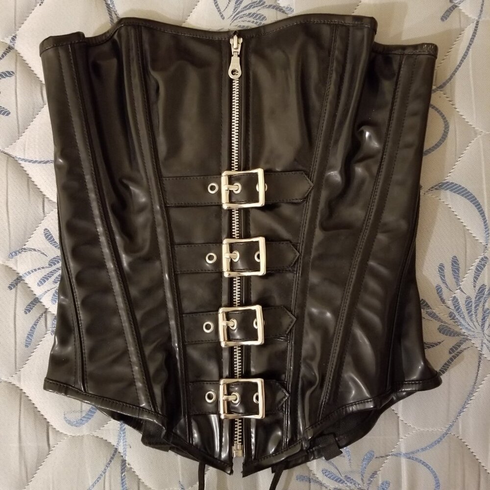 SOLD Black PVC Gothic Steel Boned Overbust Corset